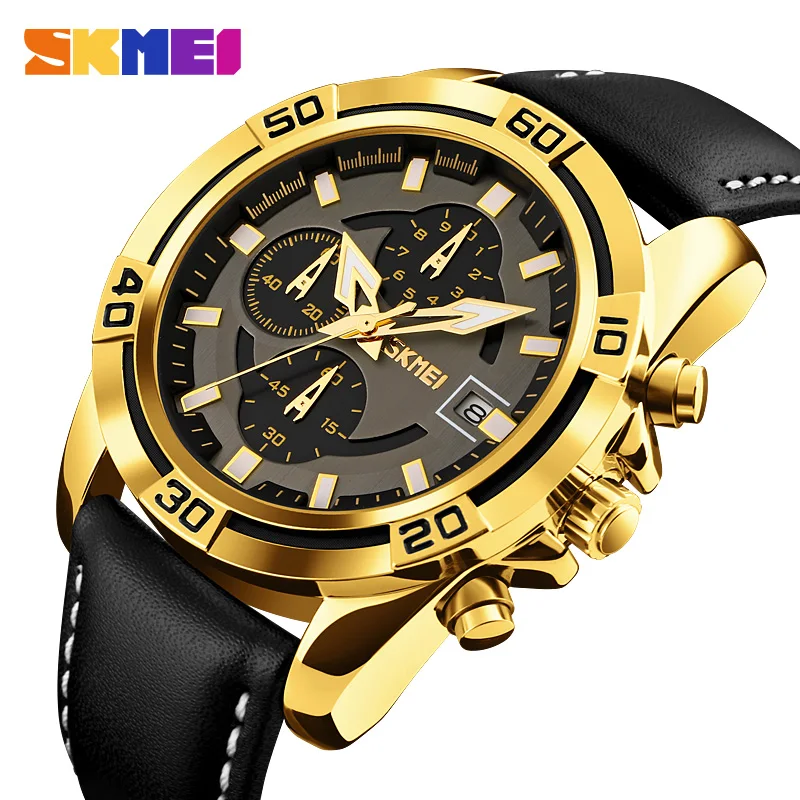 

SKMEI Quartz Men Watches Chronograph Stopwatch Top Brand Luxury Leather Men Military Sports Watches Waterproof Relogio Masculino