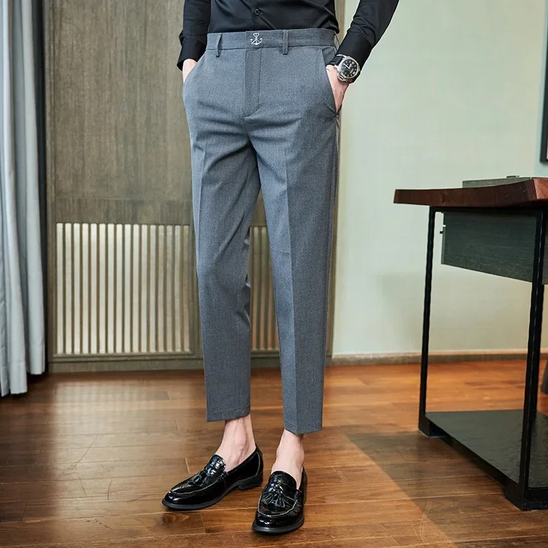 Осенние мужские 9-точечные деловые повседневные облегающие строгие брюки в