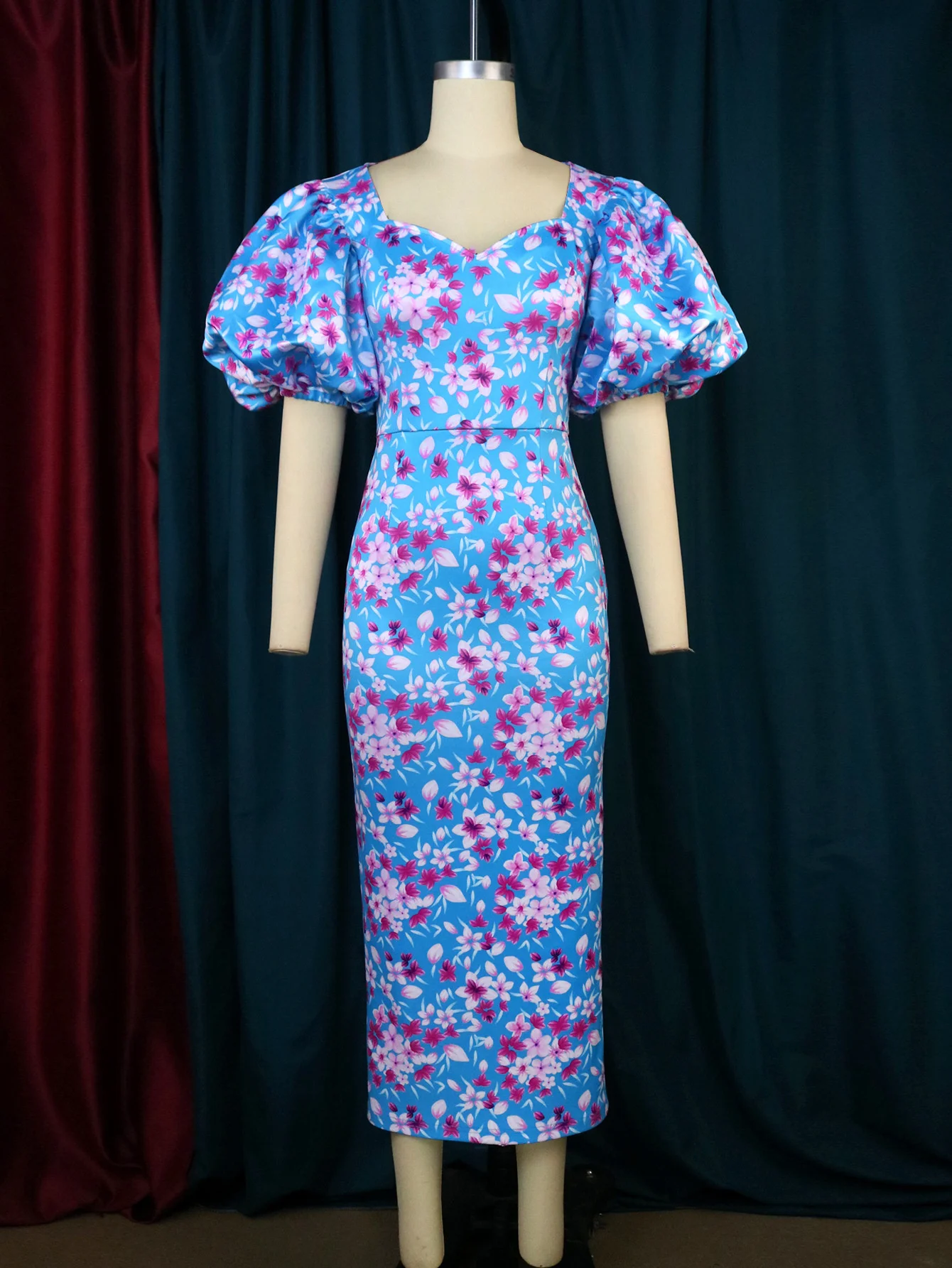 Plus Size Women Dreeses Spring New Lantern-sleeve One-step Dress Commuter Style High Waist Plum Blossom Print Elegant Dress