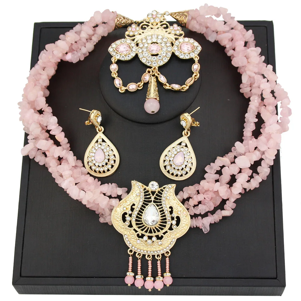 Sunspicems розовый кристалл Марокко ювелирный набор натуральный камень бусы колье