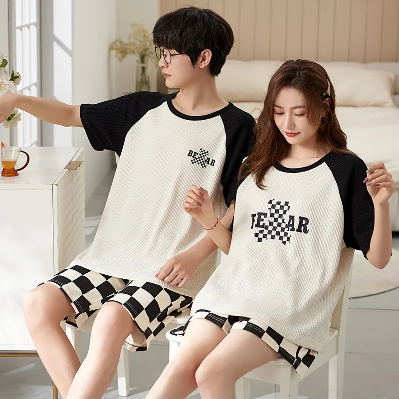 Couple Pajamas Sets Summer Cartoon Pyjamas Combed Cotton Short Sleeved Men and Women Sleepwear Pijamas Lover Homewear Lougewear