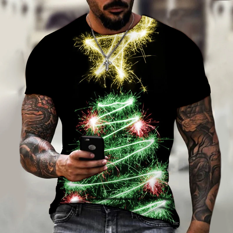 

New Winter Men's T-shirt Brand Design Christmas Santa Claus Christmas Tree Snowman Western Holiday 3D Printing Oversize 6XL