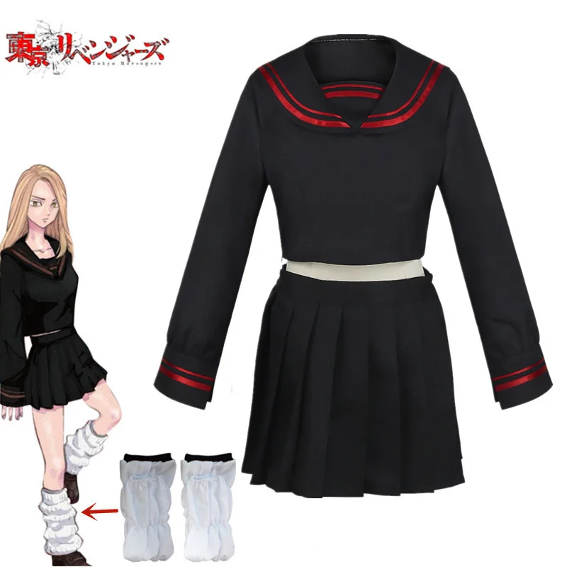 

Anime Tokyo Revengers Shiba Yuzuha Sailor School Uniform Girls Skirt Suit Cosplay Costume Women Dress Black