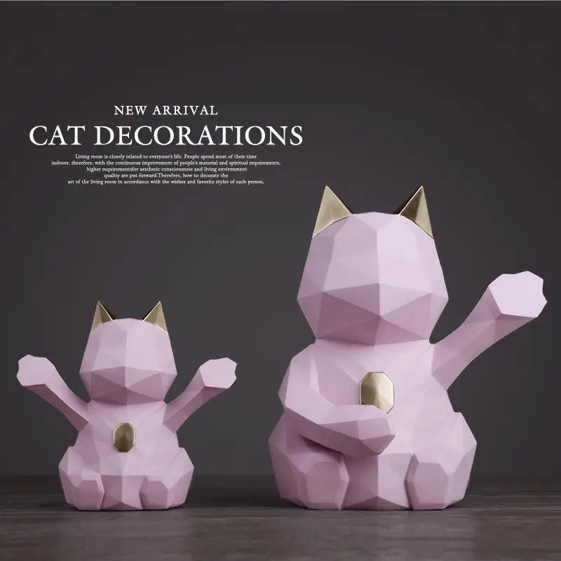 

European Resin 3D Geometric Lucky Cat Ornaments Home Livingroom Figurines Crafts TV Cabinet Office Furnishing Accessories Decor