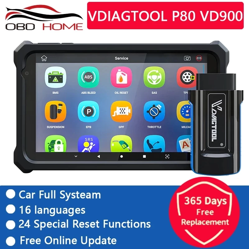 

European Vehicles VDIAGTOOL P80 VD900 Auto Car Full system Diagnostic Tool OBD2 Scanner ABS Airbag DPF Reset Code key Programmer