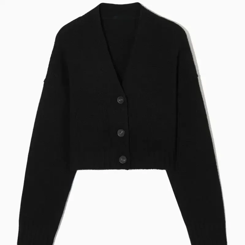 XIMIAN APPAREL 2026 YAZHIMEI cos mod весенняя новинка: стандартная версия укороченного кардигана из шерстяной смеси, черное вязаное пальто (art.: 3920da1bb4dfa) - 3920da1bb4dfa