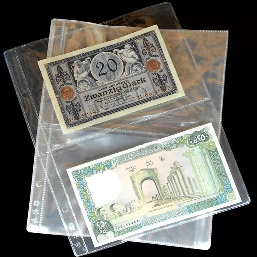 

20 Pockets Per Page10PCS/Lot Banknotes Page Paper Money Transparent Album Banknote Paper Money Postage Stamp Badges Collection