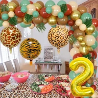 jungle themed safari balloon garland kit 2nd birthday ornament with leopard balloons tropical palm leaves kids party supplies