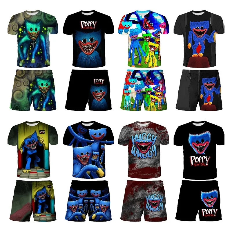 

90-160cm Poppy Playtime 3D Print T-shirt +pants set Kids Boys Girls Huggy Wuggy Fashion Casual Anime T Shirt Men Women Harajuku
