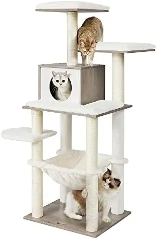 

POPTOP WoodyWonders Tree, Modern Tower for Indoor Cats, 54.3-Inch Multi-Level Condo, Ultra-Soft Plush, Scratching Posts, Hamm