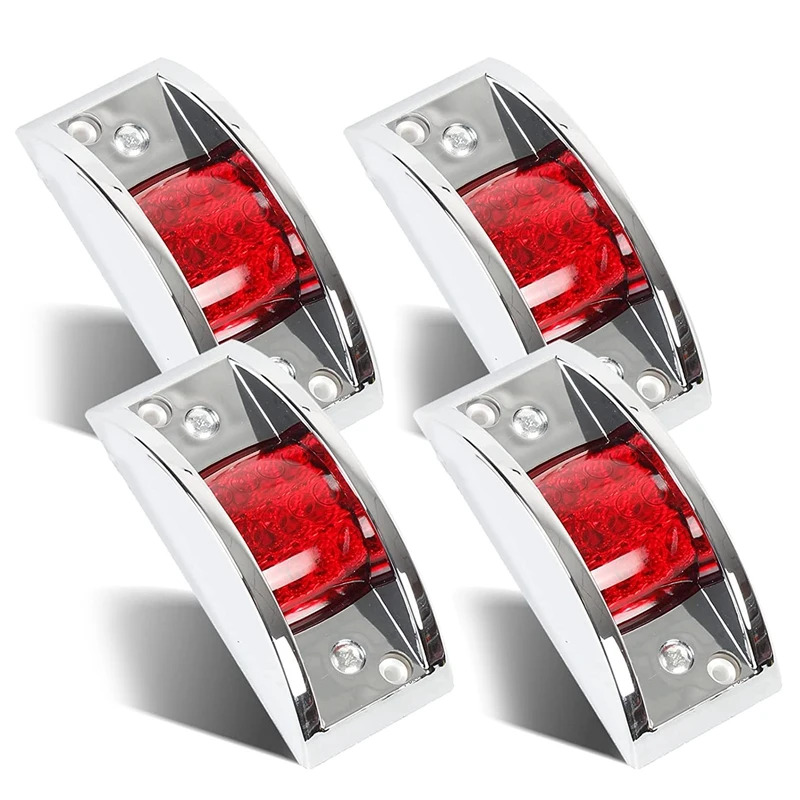 

4 Pcs Sealed Marker Clearance Light Chrome Armored 12 LED Trailer Light For Truck, Trailers, Travel Trailers, Red