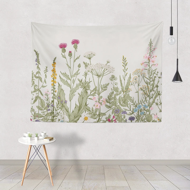

Colorful Flower Living Room Decorative Plant Tapestry Retro Herbal Wildflower Tapestry Wall Hanging Natural Scenery Tapestry