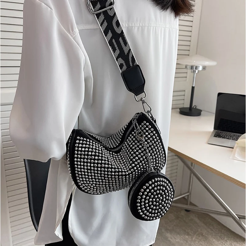 

Diamonds Handle Small Tote Shoulder Messenger Bag 2022 Fashion Crossbody Bag Female Handbags and Purses Travel Bags