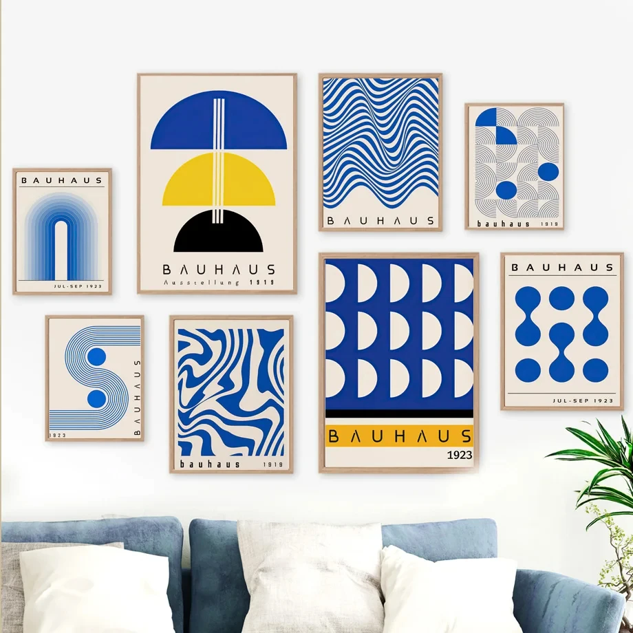 

Mid Century Bauhaus Abstract Exhibition Modern Gallery Canvas Painting Wall Art Poster Set Prints Pictures For Living Room Decor