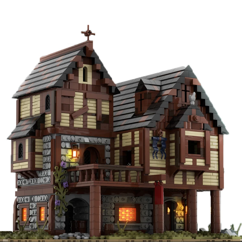 

3130 шт. строительный замок MOC, средневековая Таверна, город, Уличный дом, ретро-сцена, DIY Детский подарок на день рождения