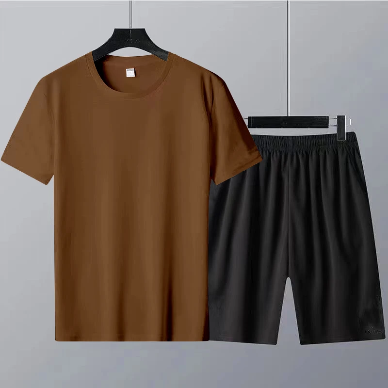 2023 men's sports suit 2-piece casual T-shirt shorts sets oversized fashion breathable solid color cotton unisex Free shipping