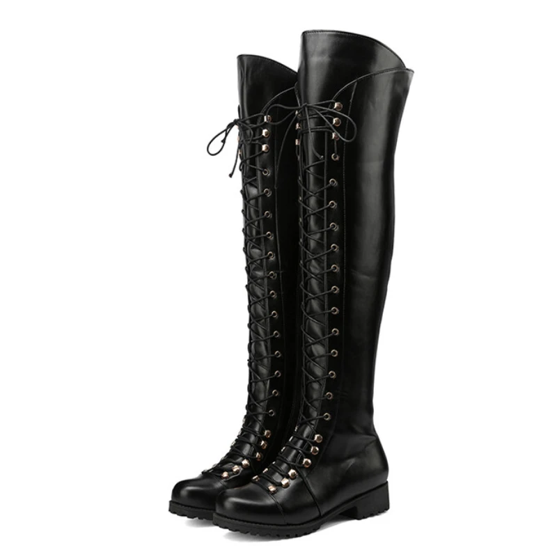 

LILYPTUART ZA Women's Flat Over-the-knee Boots 2022 Autumn / Winter Brand New Fashion Cross-lace Solid Color Warm Boots Grace