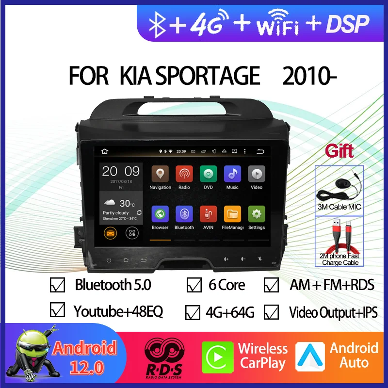 

Android 12 Car GPS Navigation Multimedia Player For KIA SPORTAGE 2010-2015 4G+64G Auto Radio Stereo