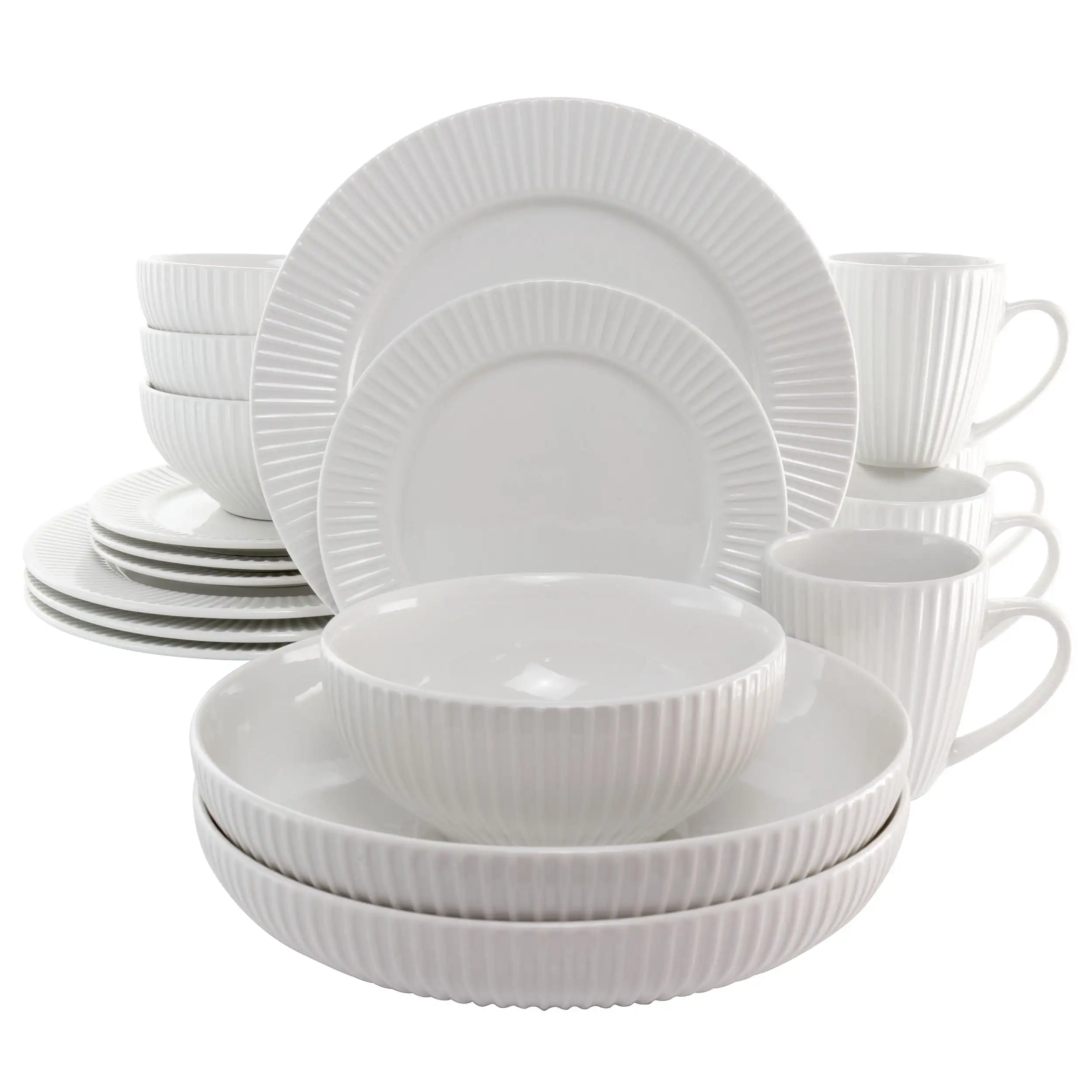 

18 Piece Porcelain Dinnerware Set with 2 Large Serving Bowls in White