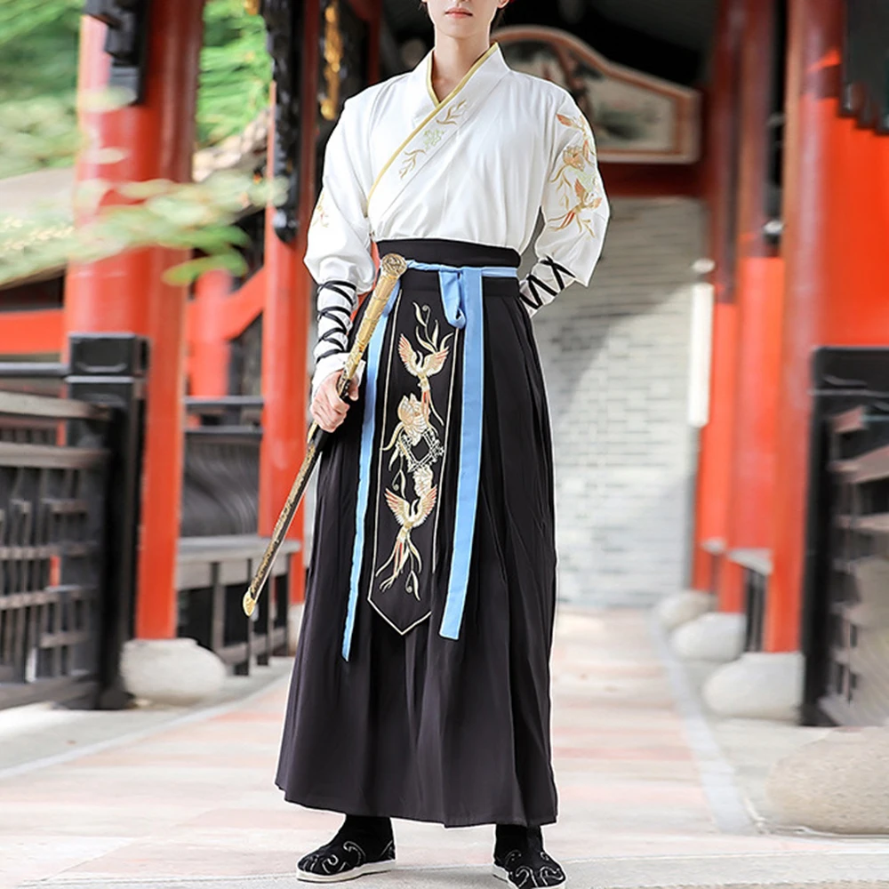 Ancient Chinese Martial Arts Style Hanfu Men's Costume Chivalrous Jacket Black Skirt New Tang Suit Coaplay Traditional Clothing