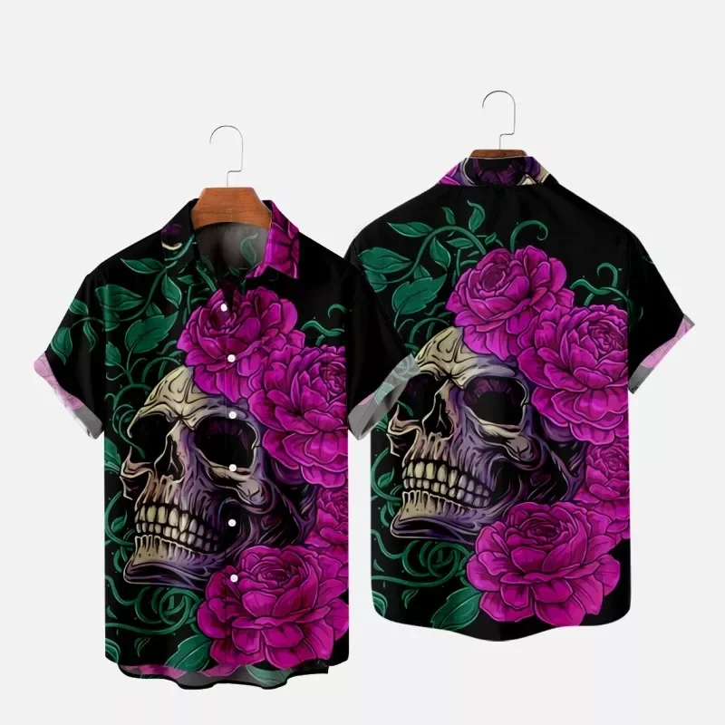New Men's Shirts Skull Vintage Print Tops Hawaiian Men's Clothing Short Sleeves Casual Hip Hop Beach 3D Printed Shirts Camisa