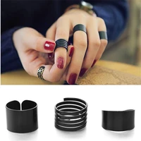 3pcsset gothic punk finger rings minimalist smooth black matte geometric metal rings for women girls party jewelry sets anillos