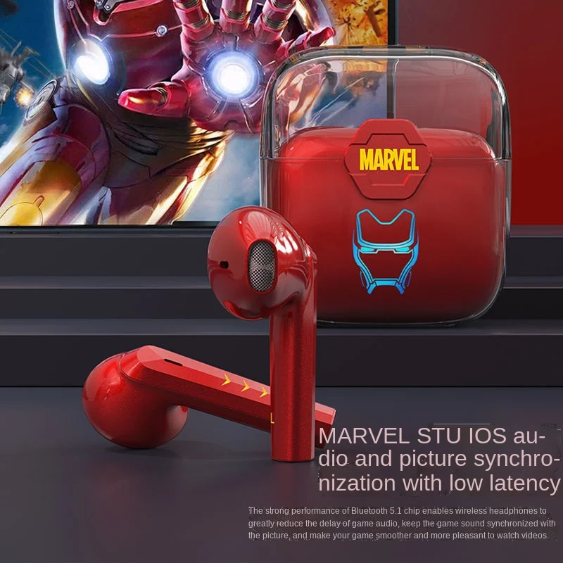 Гарнитура Bluetooth Disney Marvel BTMV18, двухканальная, для киберспорта, высокого качества, подходит для Apple iPhone, Huawei, Xiaomi, беспроводная.