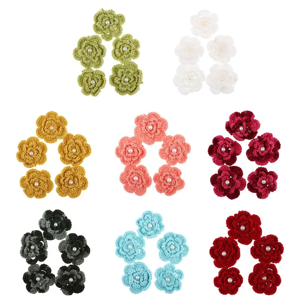 

5 Pieces Handmade Sewing Knitted Crochet Flowers Appliques for Headband Bows DIY Craft