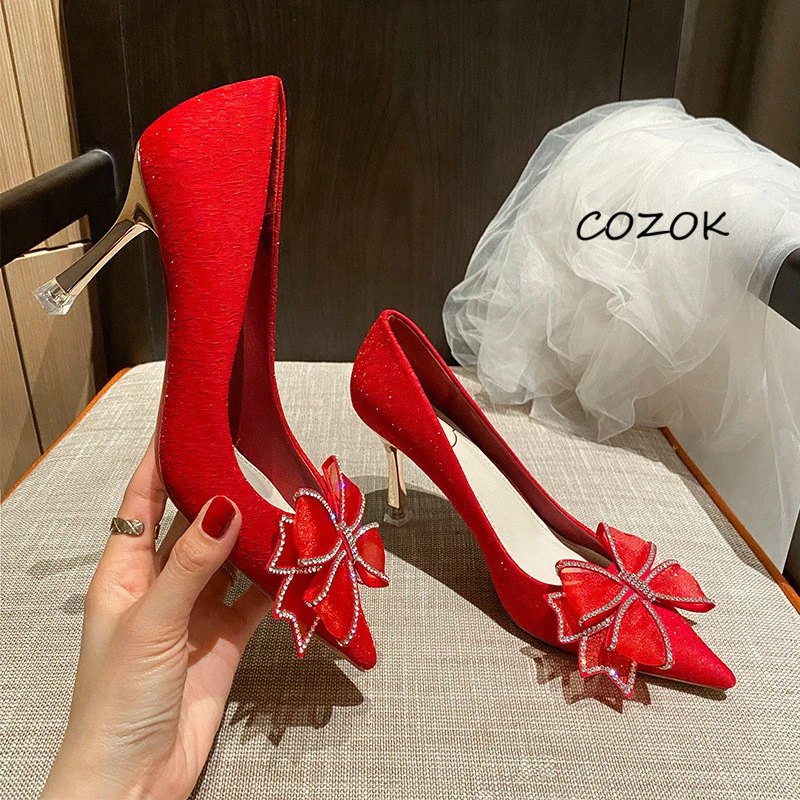 

Women Shoes Casual OL Pumps 2022 Sexy Butterfly-knot High Heels Elegant Party Korean Heels