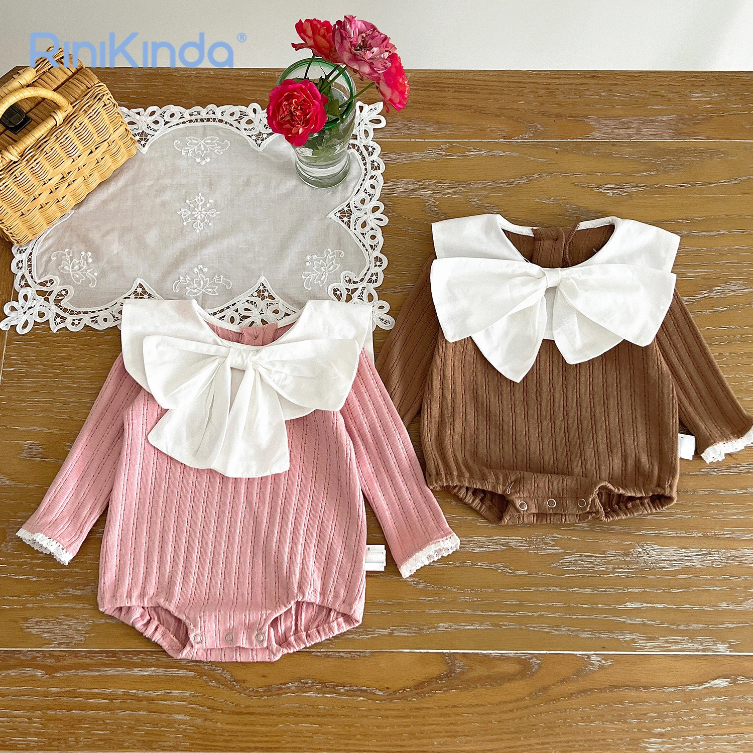 

2023 Autumn Newborn Infant Romper New Long Sleeve Big Bow Knitted Jumpsuit Baby Girls Rompers Autunm Baby Clothing