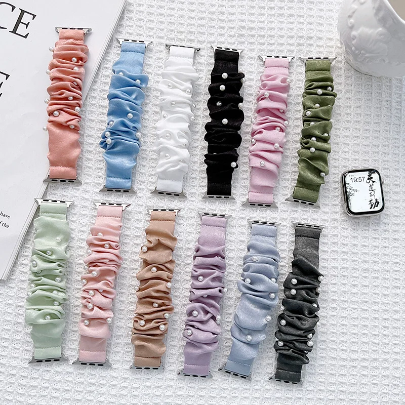 

Canvas StrapFor Apple Watch Band Series 8 7 6 SE 41mm 45mm 38mm 40 42 44mm For Iwatch Ladies Hair Elasticity Watchband Bracelet