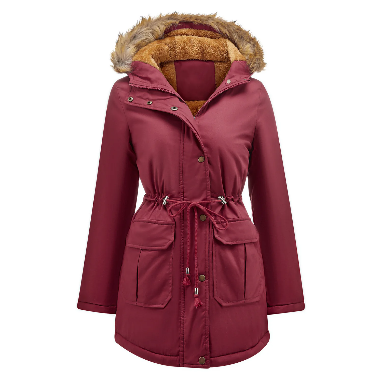 Women's fashion, warm autumn and winter, plush cotton jacket, hooded collar, versatile coat, women's cotton jacket