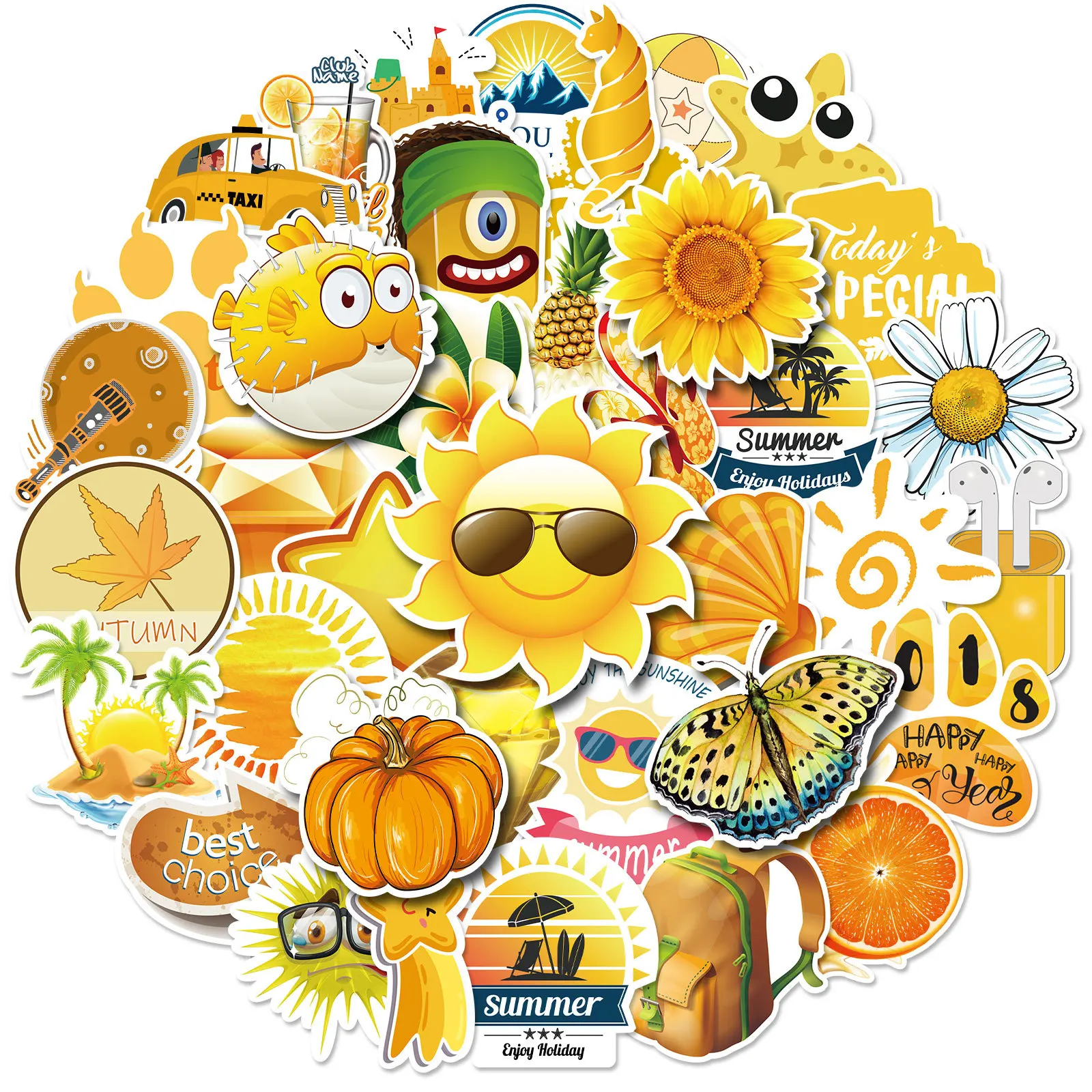 

50 yellow wind stickers personality cross-border small fresh children's stickers DIY skateboard luggage stickers