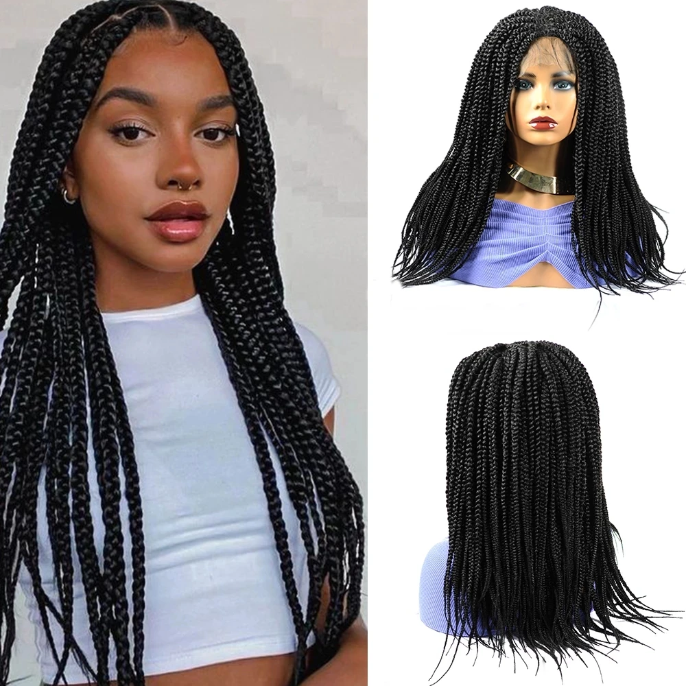 18Inch Synthetic Box Braids Wig 4X4 Lace Front Wig with Baby Hair Ombre Brown Burgundy Braided Lace Frontal Wigs for Black Women