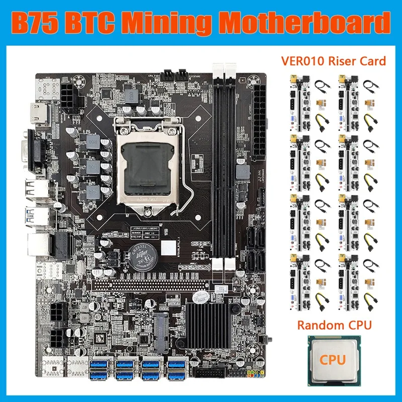 

Материнская плата для майнинга BTC B75 + ЦП + 8XVER010 карта расширения LGA1155 8xpcie USB адаптер DDR3 MSATA B75 USB Майнер материнская плата