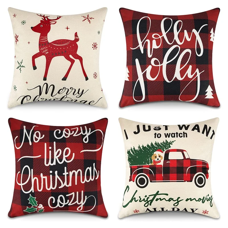 

Christmas Pillow Covers 18X18 Set Of 4 Red Buffalo Plaid Christmas Throw Pillows Christmas Decorations Indoor