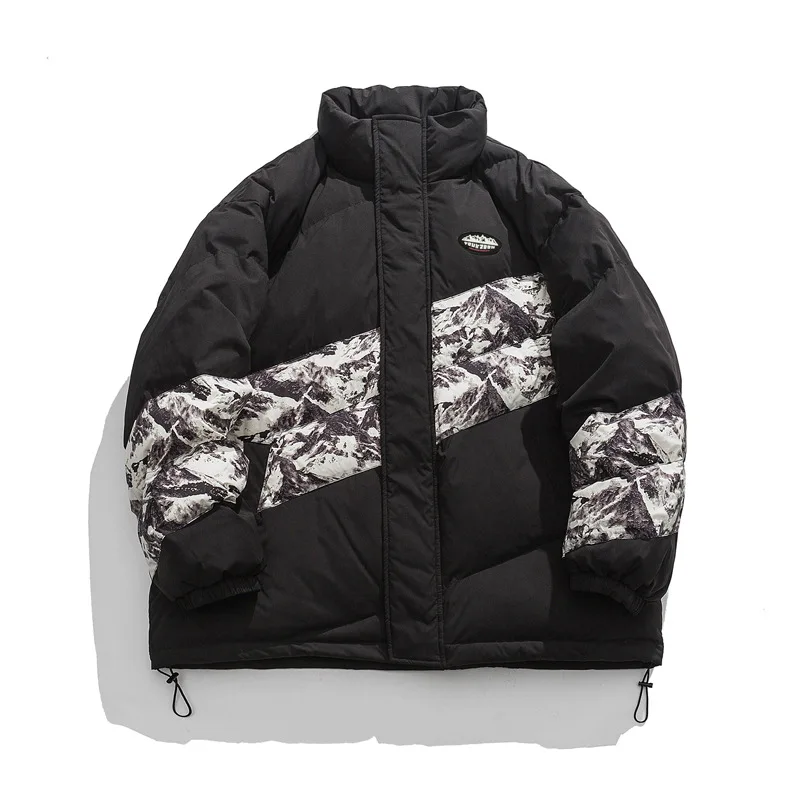 LUCLESAM Men's Camouflage Patchwork Thicked Coats Stand Collar Padded Jackets Winter New Loose Casual Warm Clothing Large Size