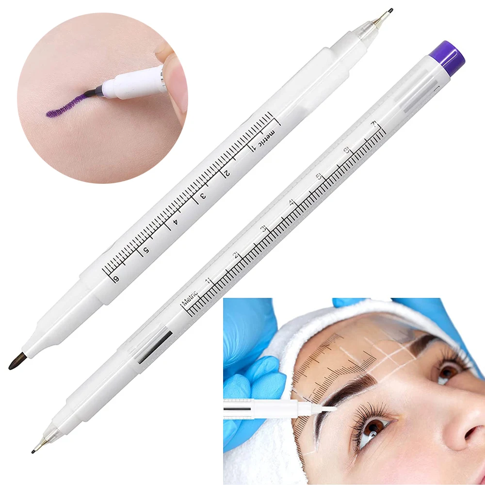 1Pcs Surgical Skin Marker Eyebrow Tattoo Pen Eye Brow Pencil With Measuring Ruler Microblading Permanent Art Makeup Accesories