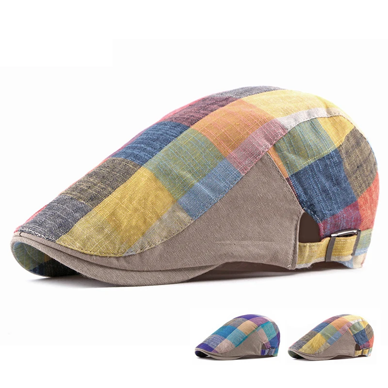 

Spring Summer Thin Plaid Newsboy Caps for Men Breathable Beret Women Outdoor Sun Hat Gatsby Painters Hats Flat Caps Ivy Hat