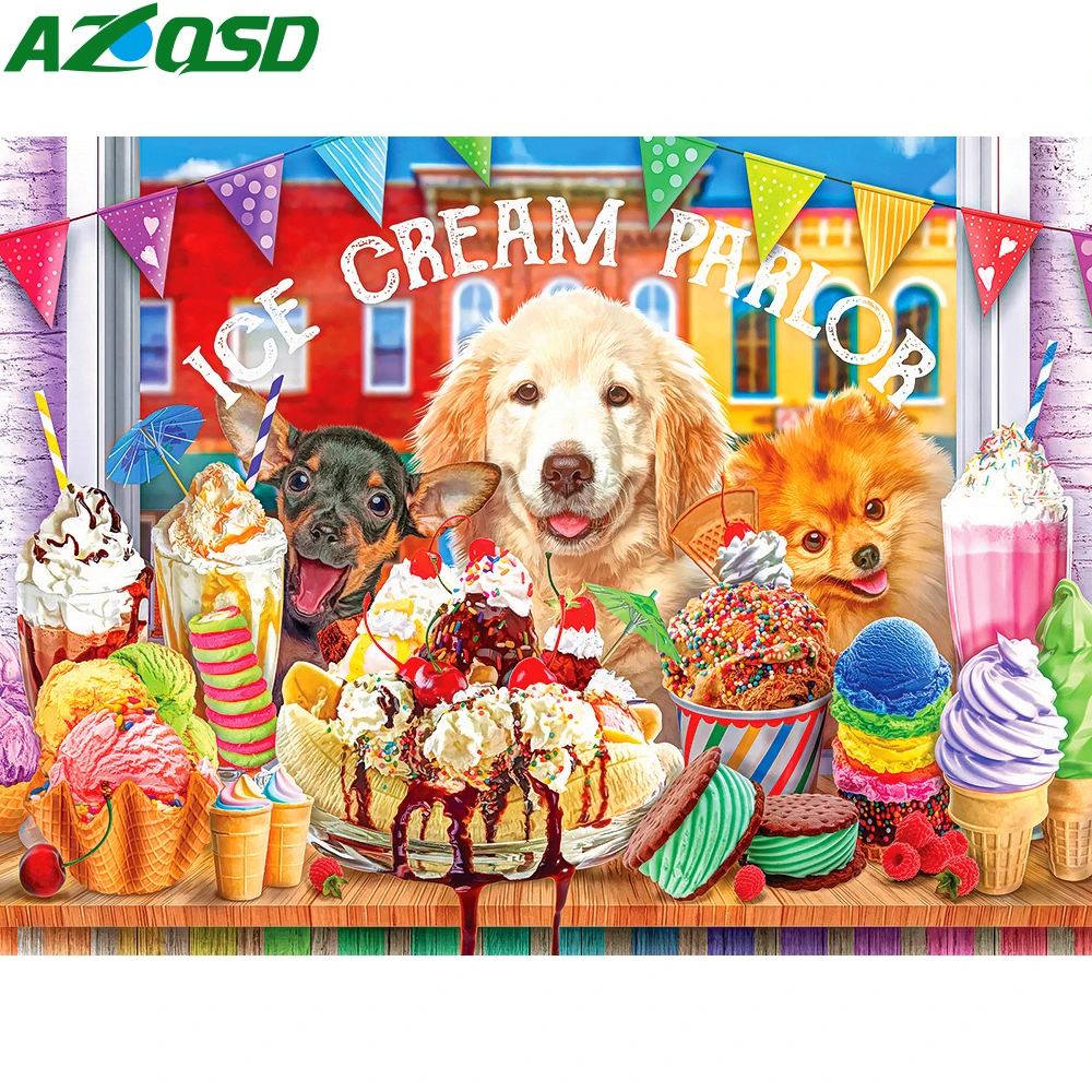 

AZQSD алмазная мозаика собака картина из страз алмазная вышивка животное полная живопись мороженое подарок ручной работы