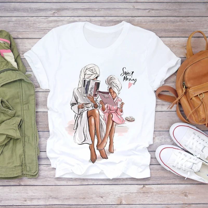 

2022 summer women's cartoon super mother life mother print women's T-Shirt Top Women's pattern women's T-shirt