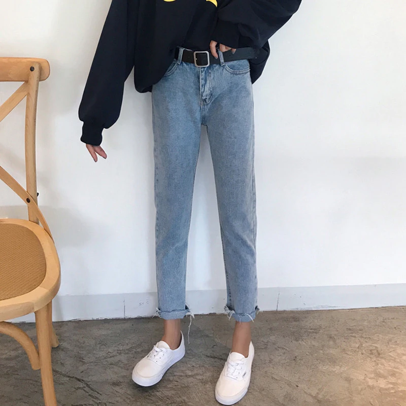 

Vintage Blue Jeans Women Boyfriend Denim Tassel High Waisted 2023 Summer Harm Pants Ladies Korean Fashion Bottoms Mom Spring