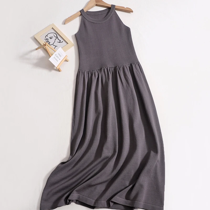 

Модное Длинное Платье на бретельках для женщин, Новинка лета 2023, Повседневное трикотажное платье, женское длинное платье без рукавов