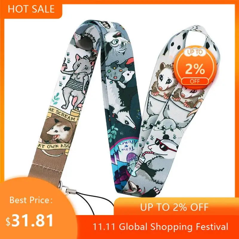 

30pcs Opossum Mouse Keychain Lanyards Id Badge Holder ID Card Pass Gym Mobile Phone Badge Holder Key Strap webbings ribbons