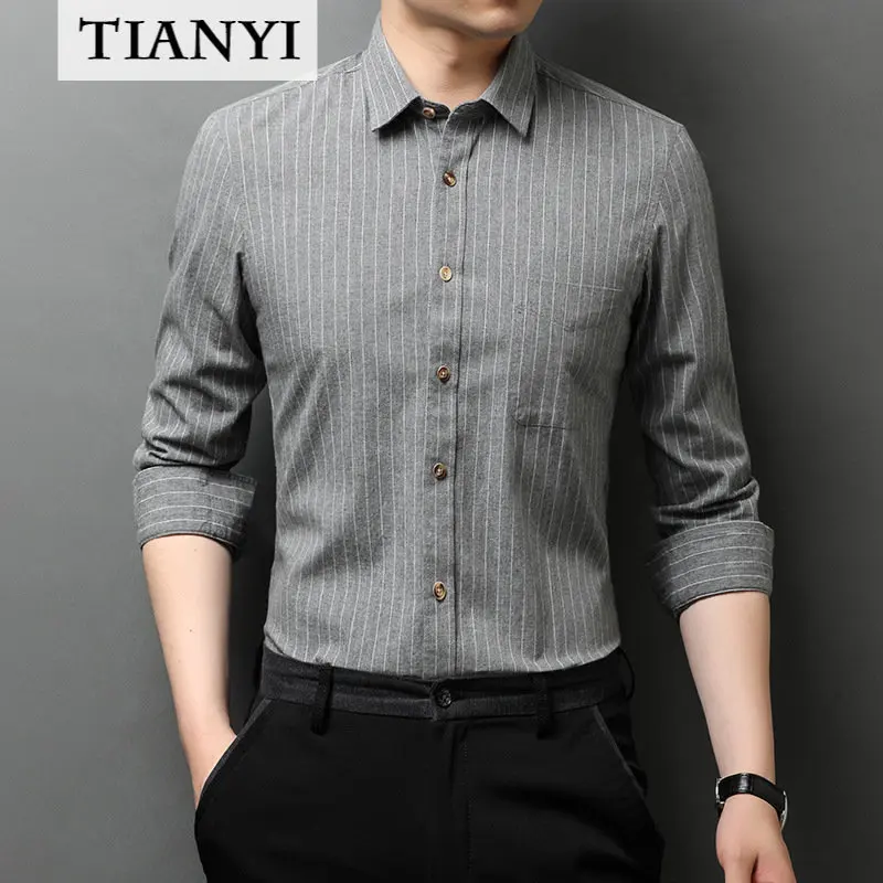 High-end Luxury Men's Cotton Striped Long-sleeved Shirts Spring and Autumn Casual Dad Wear Soft and Breathable Men Shirts