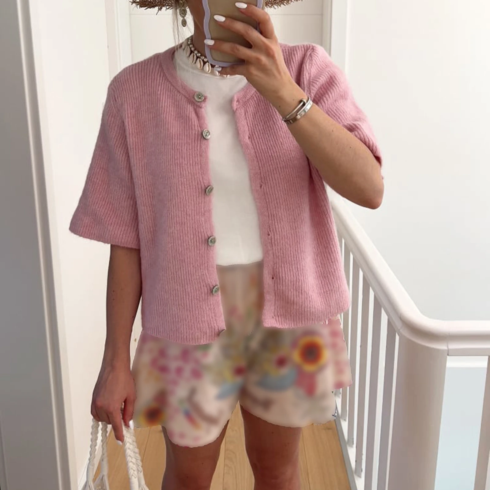 Женский Осенний вязаный кардиган однотонная трикотажная одежда с коротким