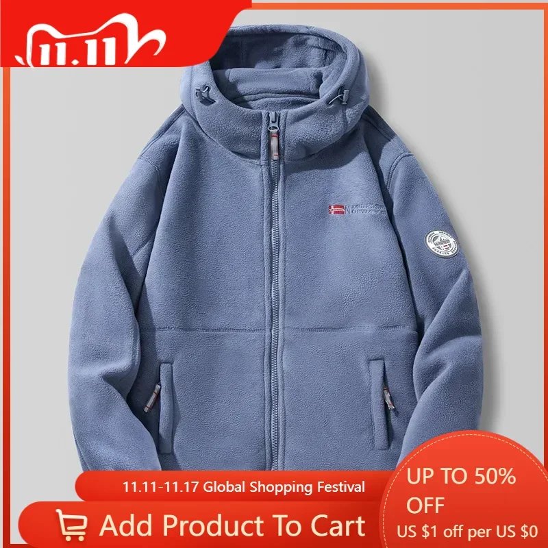 Новые зимние мужские флисовые куртки с капюшоном теплые пальто высокого