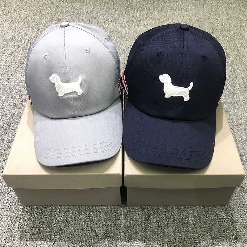 

THOM Men Women Hat Summer Dog Embroidery Adjustable Sun Protect Travel Hat Casual Outside Striped