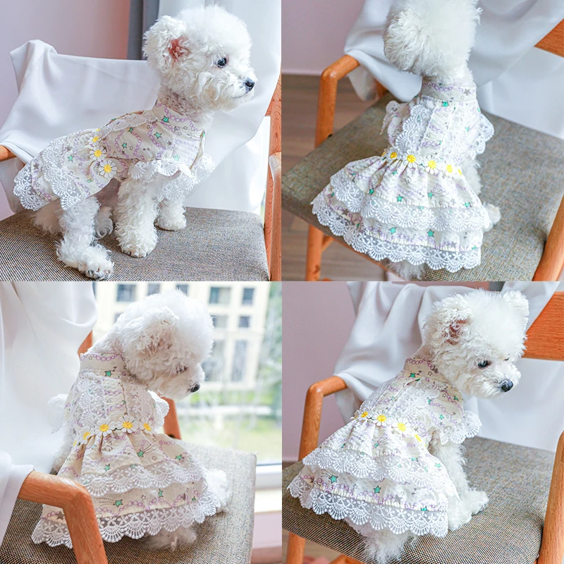 

Summer Dog Dress Pets Dog Clothes Chihuahua Wedding Dress Skirt Puppy Clothing Spring Dresses For Dogs Bow-knot Floral Skirts