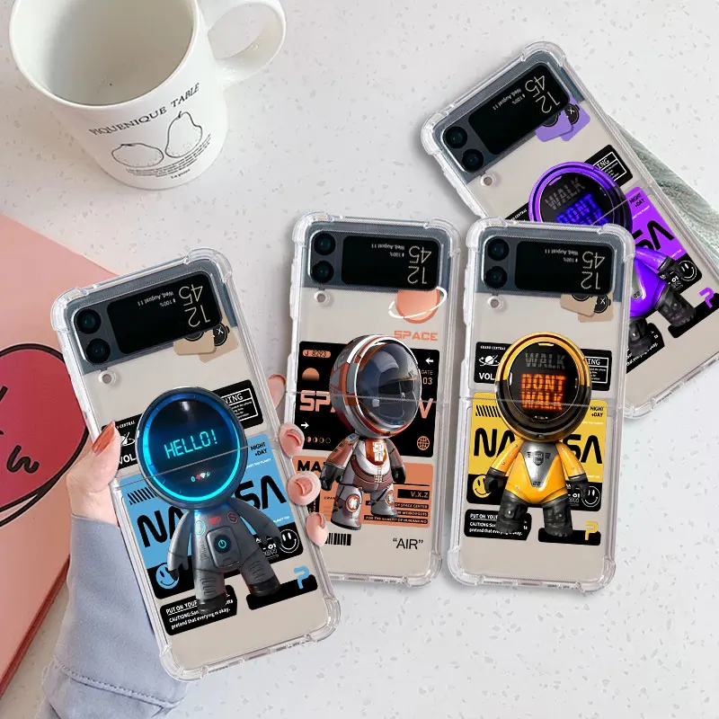 

Cartoon Astronaut Luxury Coque for Samsung Galaxy Z Flip 4 Z Flip 3 5G ZFlip4 ZFlip3 Flip4 Flip3 Clear TPU Silicone Case